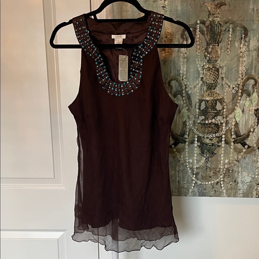 🐻‍❄️ྀིྀི  Y2K Cache Silk Sleeveless Top with Blue Bead Details